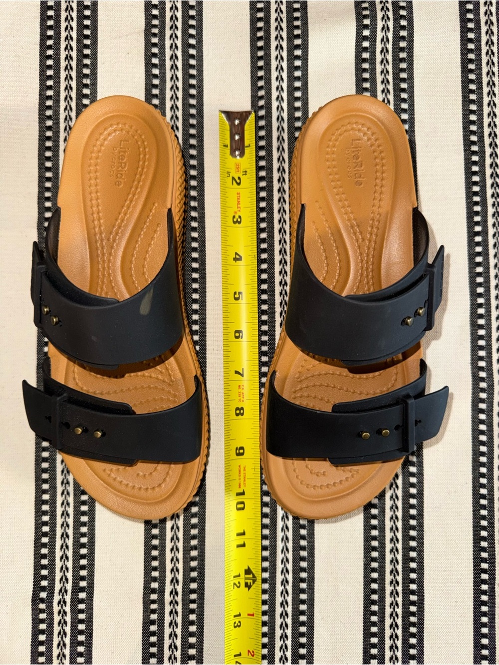 CROCS Double - Strap Black and Tan Platform Sandals, Size 7 - Picture 13 of 15